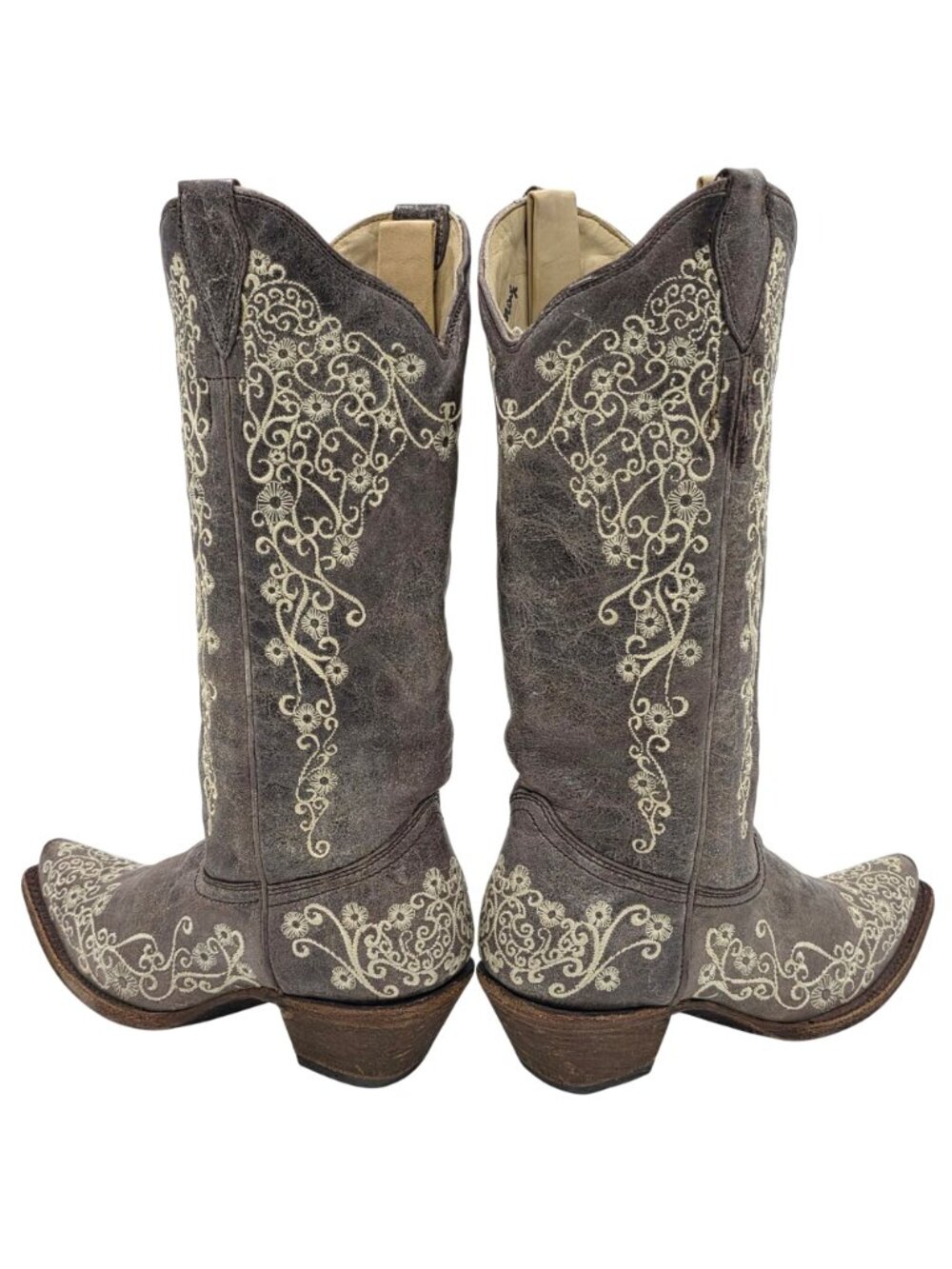 Corral Distressed Brown Leather Floral Cowgirl Western Boots Women 7M Snip Toe - Picture 6 of 16